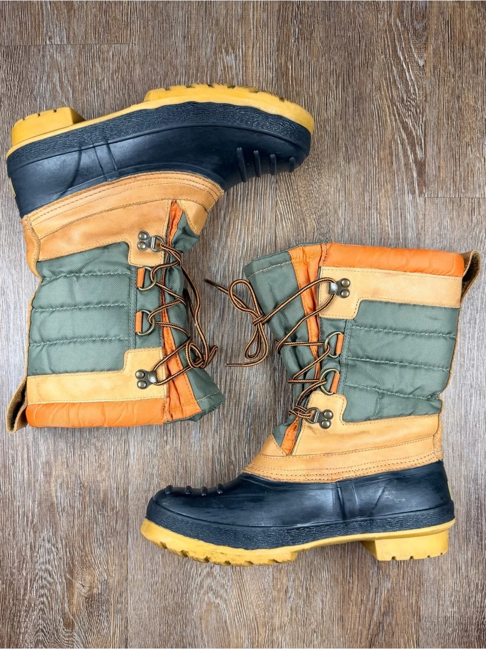 Lands' End Vintage Duck Boots Color-Block Lace-Up Insulated | Women 9.5 Men 8
